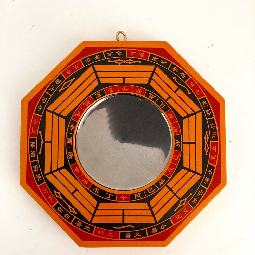 Feng Shui Mirror Traditional Chinese Culture Decor Office Orange Wood NEW